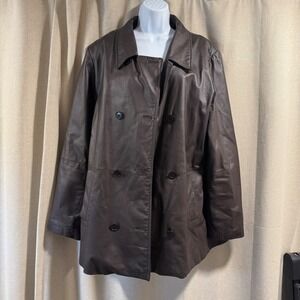 Vintage 100% Leather David Benjamin Collection Sz 18 Brown Peacoat